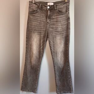 Risen Jeans Women’s 7/28 Grey Distressed Straight Leg Jeans Raw Hem Stretch